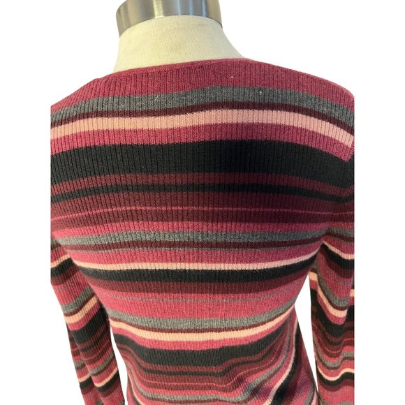Valerie Stevens Separates Large Wool Sweater Purple Striped Long Sleeve FLAW - Picture 15 of 16